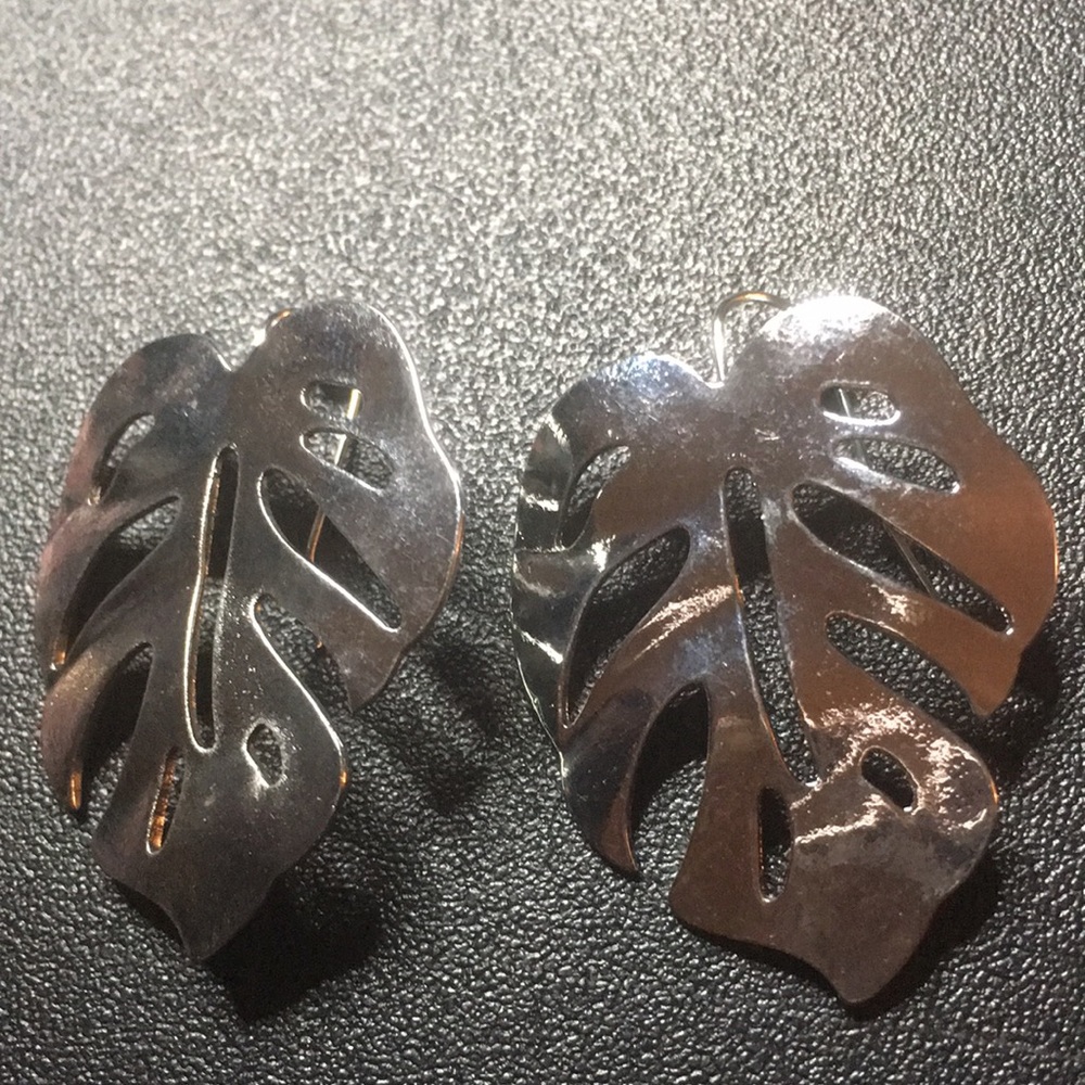 Silver Tone Leaf Earrings